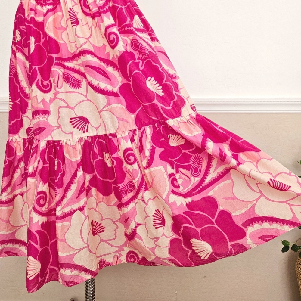 FARM RIO Tropical Groove Dress Pink Cutout Tiered Halter Neck Maxi Women's Small - Picture 10 of 16